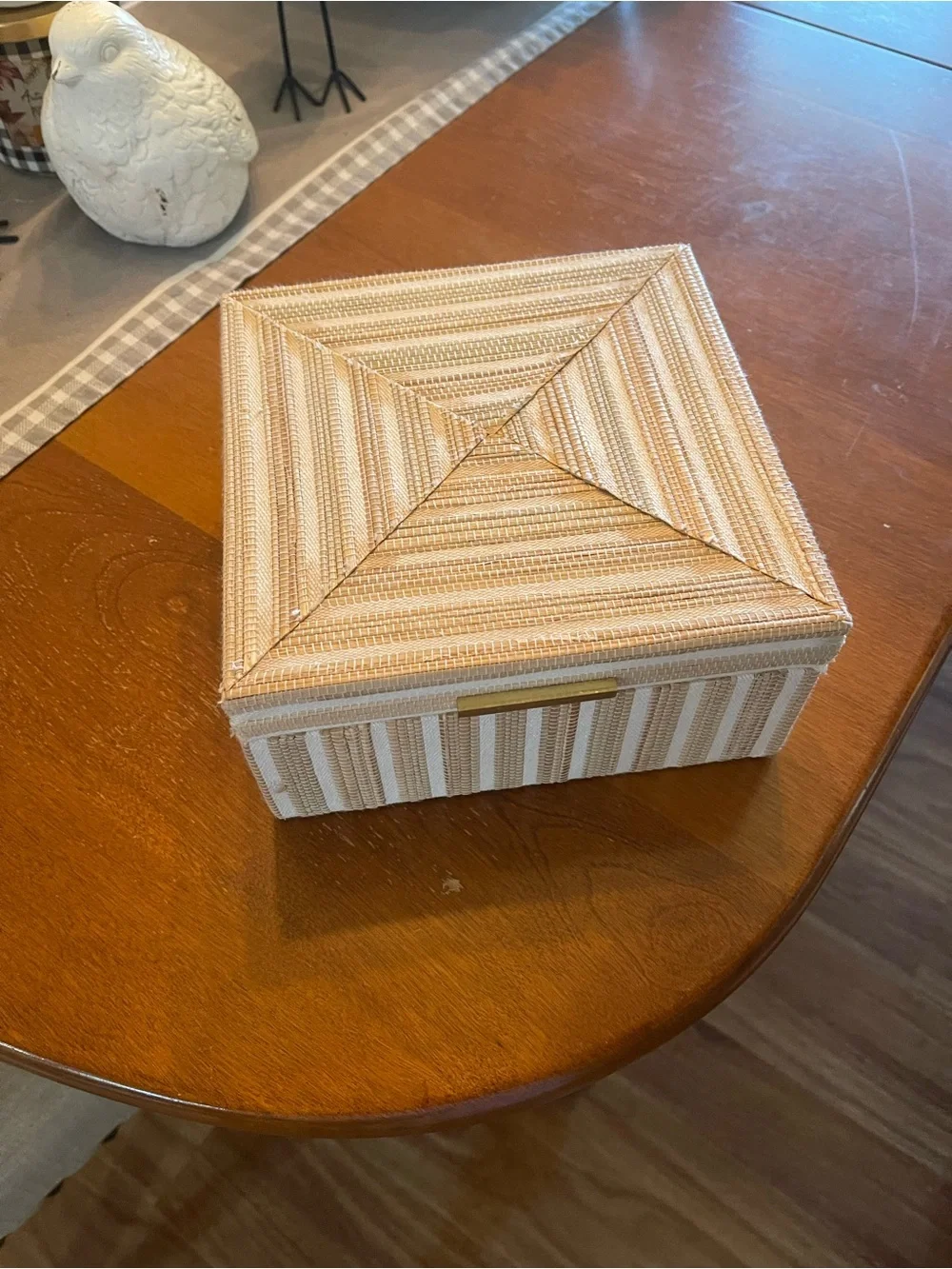 Striped Fabric Jewelry Box with Suede Top